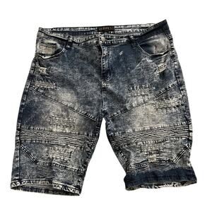 ENCRYPTED EUC MENS SIZE 44 GRUNGE BAGGY DISTRESSED DENIM BLUE JEAN SHORTS